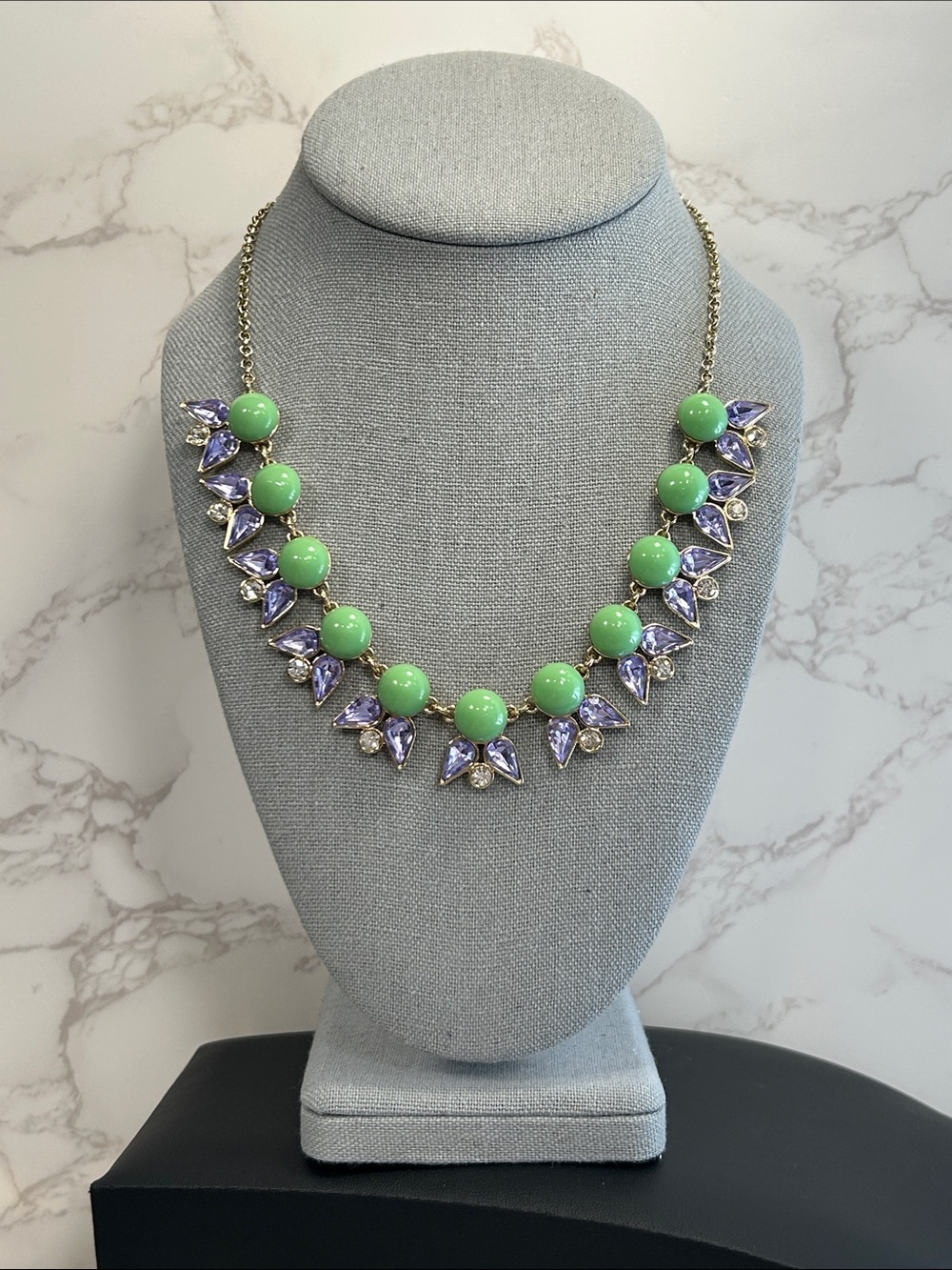 J. Crew Green and Lavender Gemstone Bib Necklace